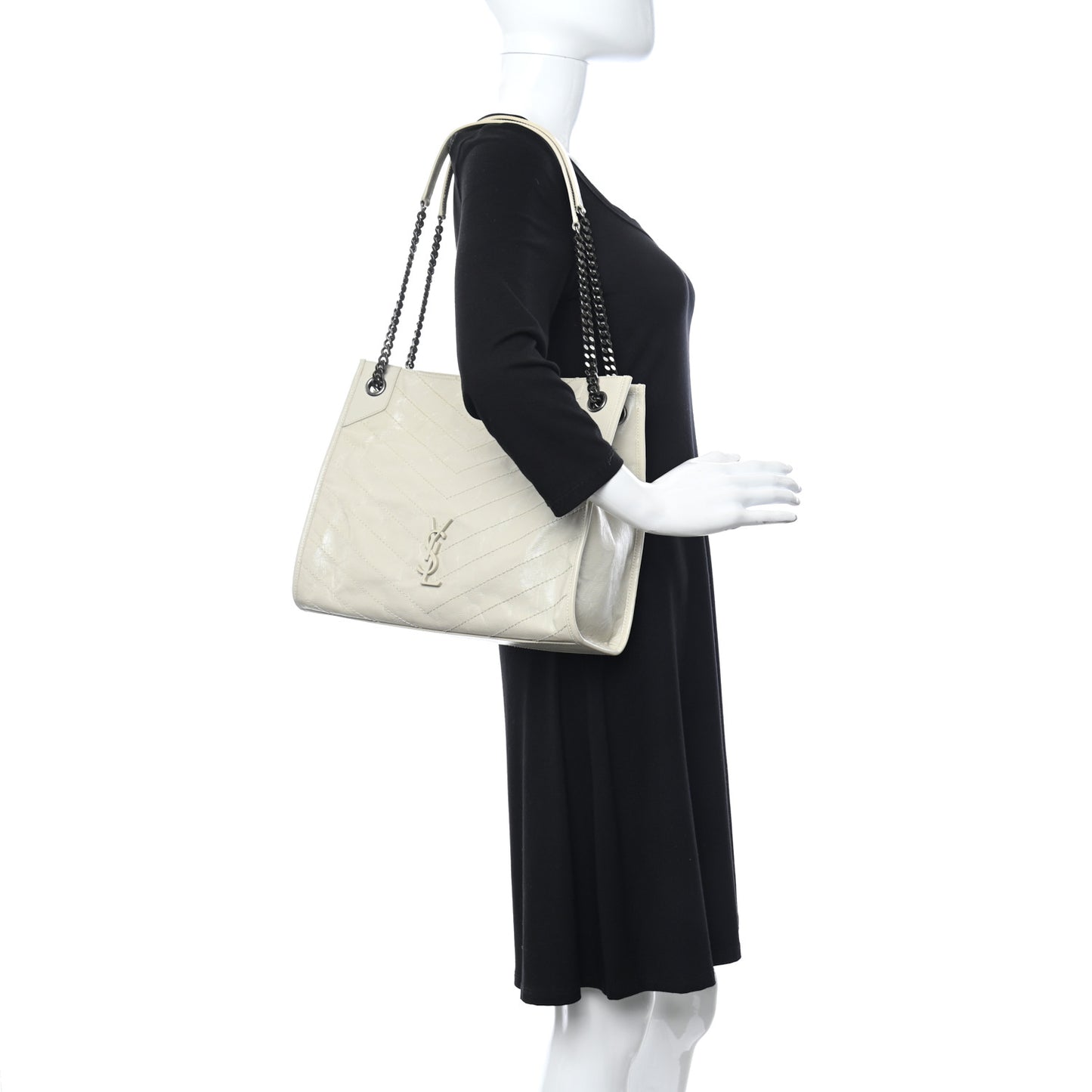 Crinkled Calfskin Matelasse Monogram Medium Niki Shopper Tote Crema Soft