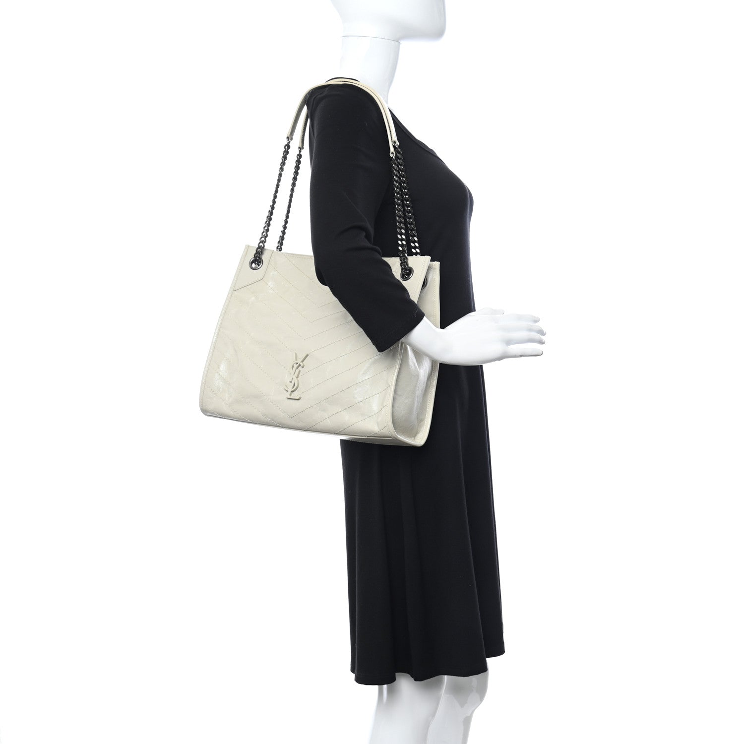Saint Laurent Crinkled Calfskin Matelasse Monogram Medium Niki Shopper Tote Crema Soft 2 of 10