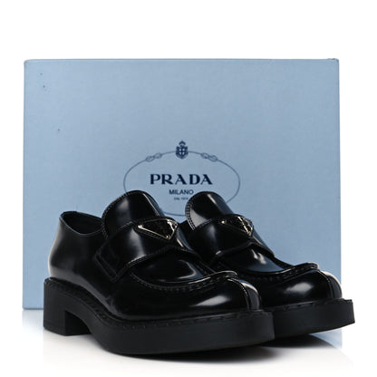 Prada Spazzolato Metal Triangle Logo 50mm Loafers 37 Black 9 of 9