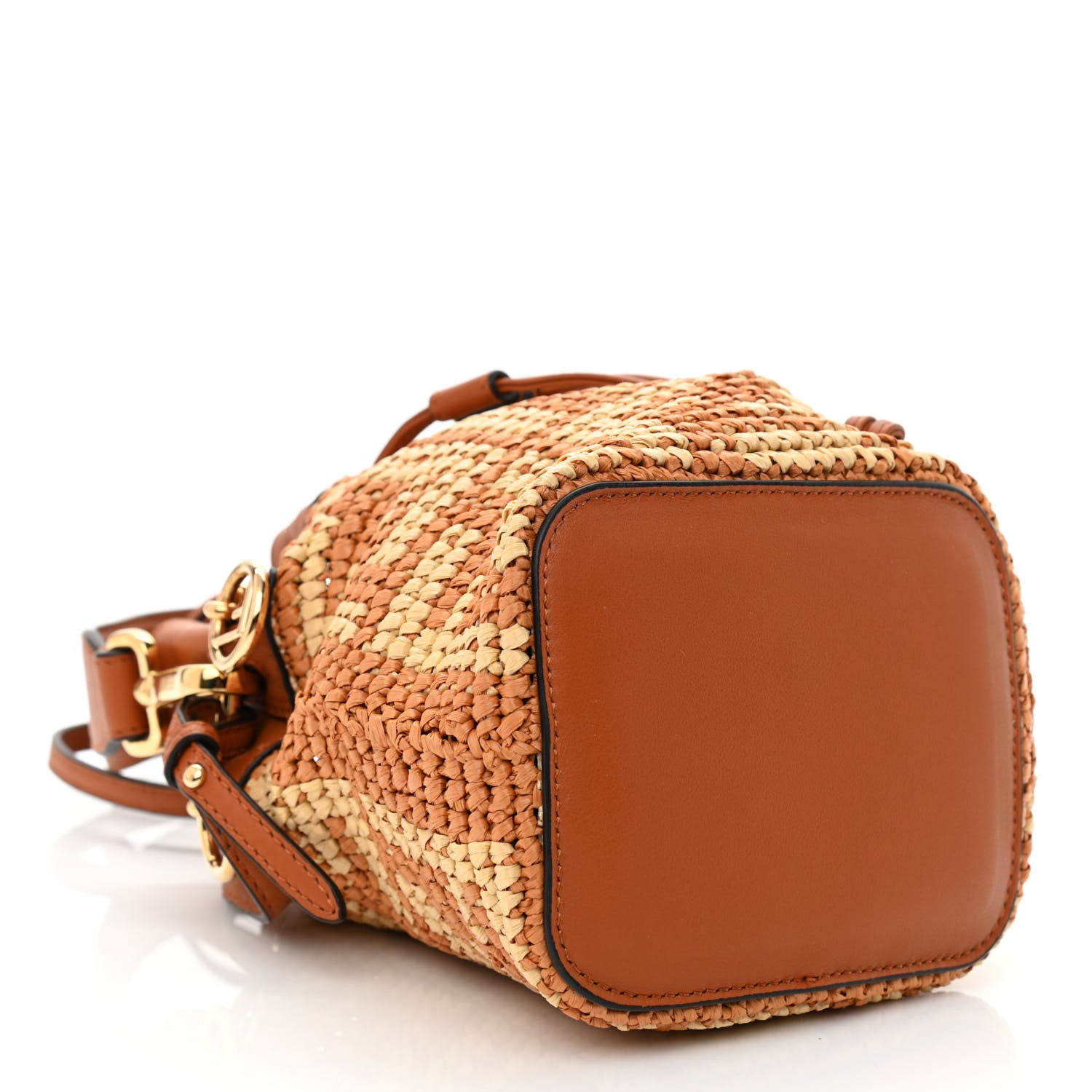Fendi Raffia Vitello Seta F is Fendi FF Woven Mini Mon Tresor Bucket Bag Brick Natural 4 of 10