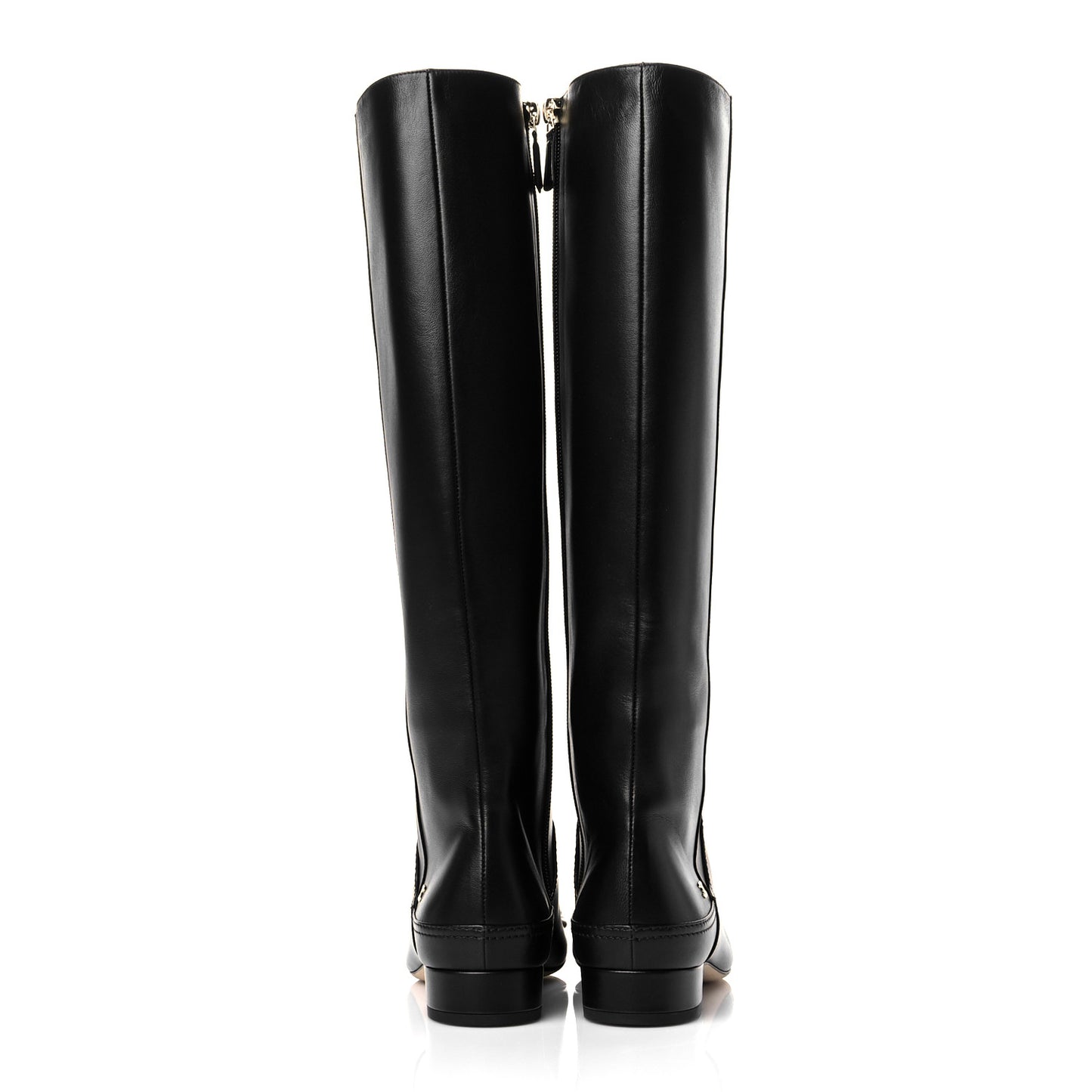 Calfskin Grosgrain Pearl Cap Toe High Boots 38 Black