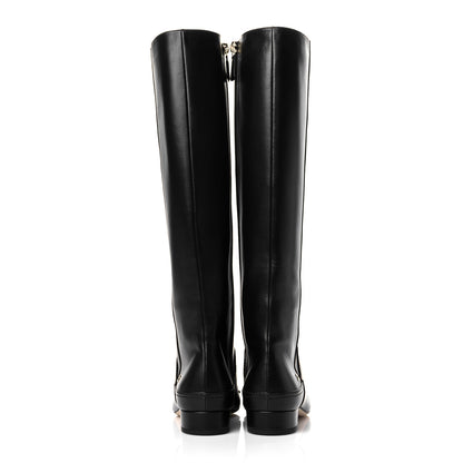 Chanel Calfskin Grosgrain Pearl Cap Toe High Boots 38 Black 5 of 10