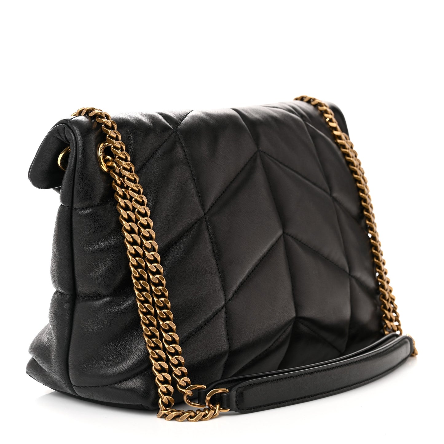 Lambskin Quilted Small Loulou Puffer Monogram Chain Satchel Black