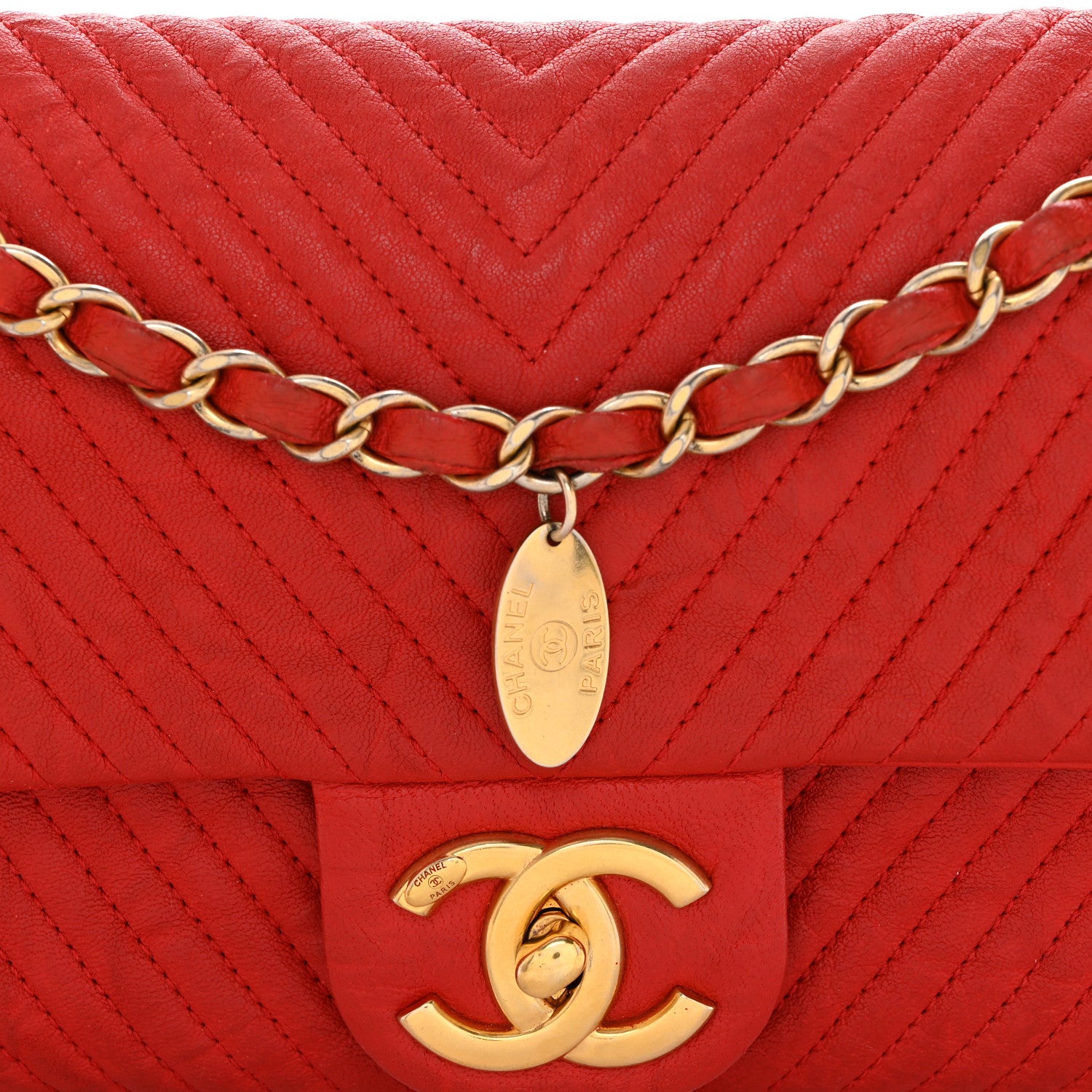 Chanel Wrinkled Lambskin Chevron Quilted Medium Flap Red 8 of 10