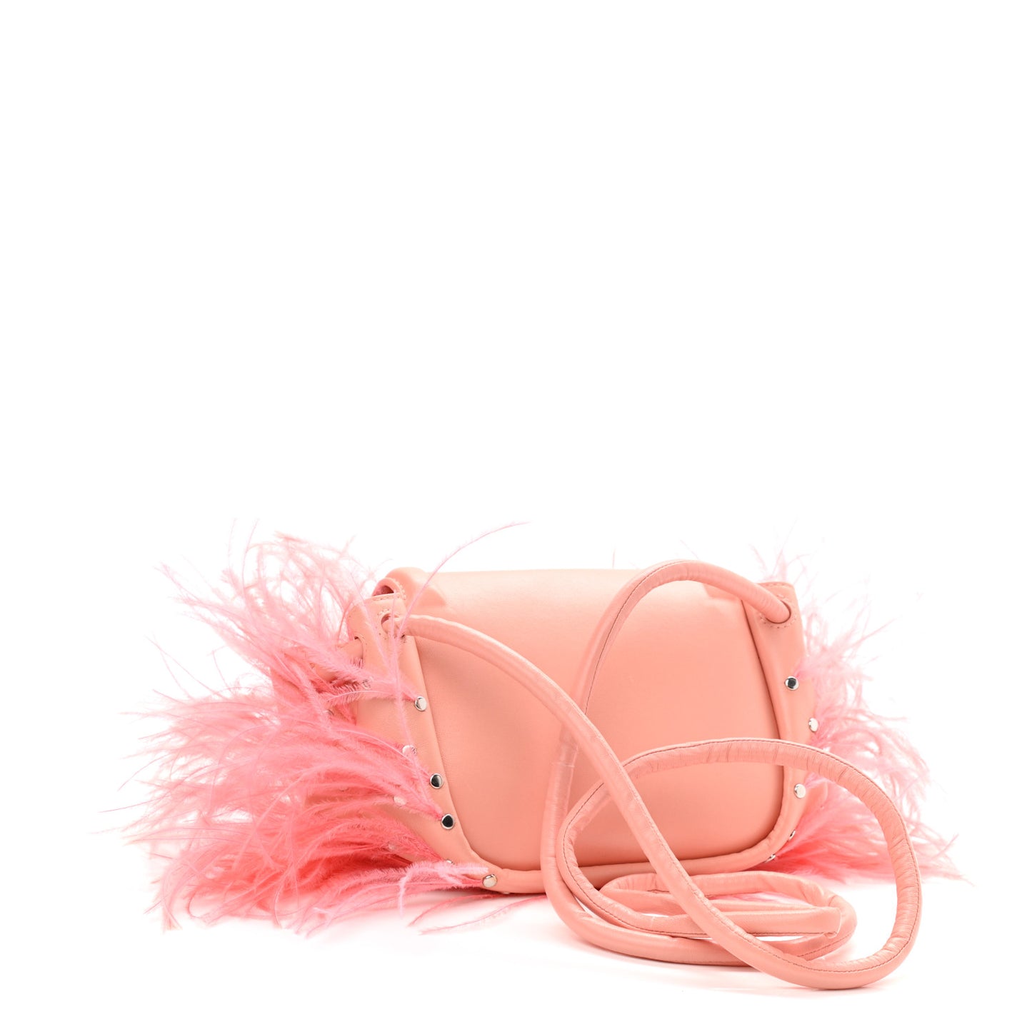 Lambskin Ostrich Feather Small Beak Triangle Flap Shoulder Bag Peachy Silver