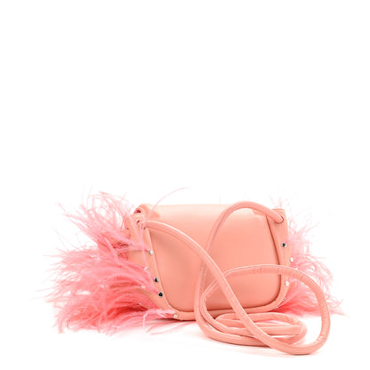 Bottega Veneta Lambskin Ostrich Feather Small Beak Triangle Flap Shoulder Bag Peachy Silver 2 of 8