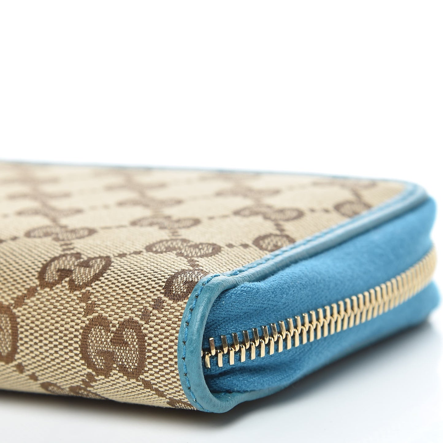 Monogram Dollar Calfskin Zip Around Compact Wallet Beige Ebony Deep Cobalt