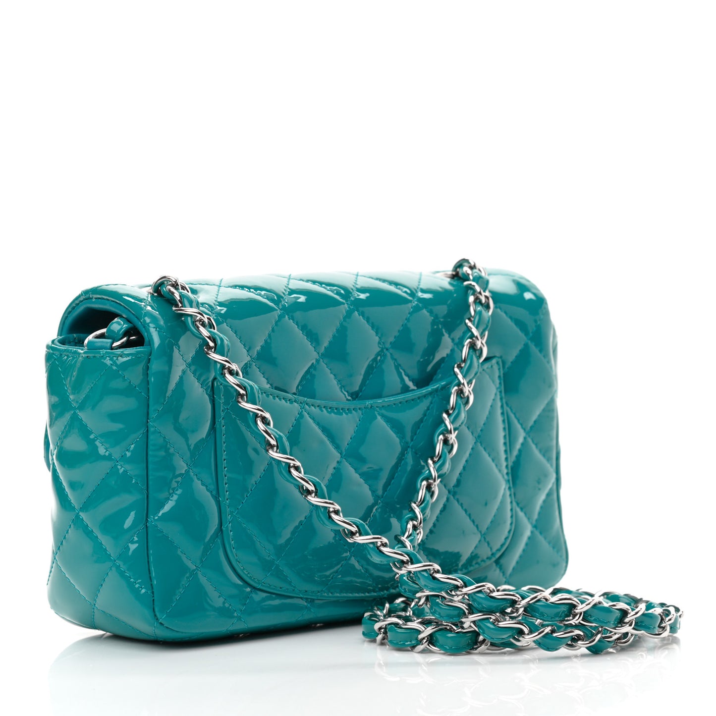 Patent Quilted Mini Rectangular Flap Turquoise