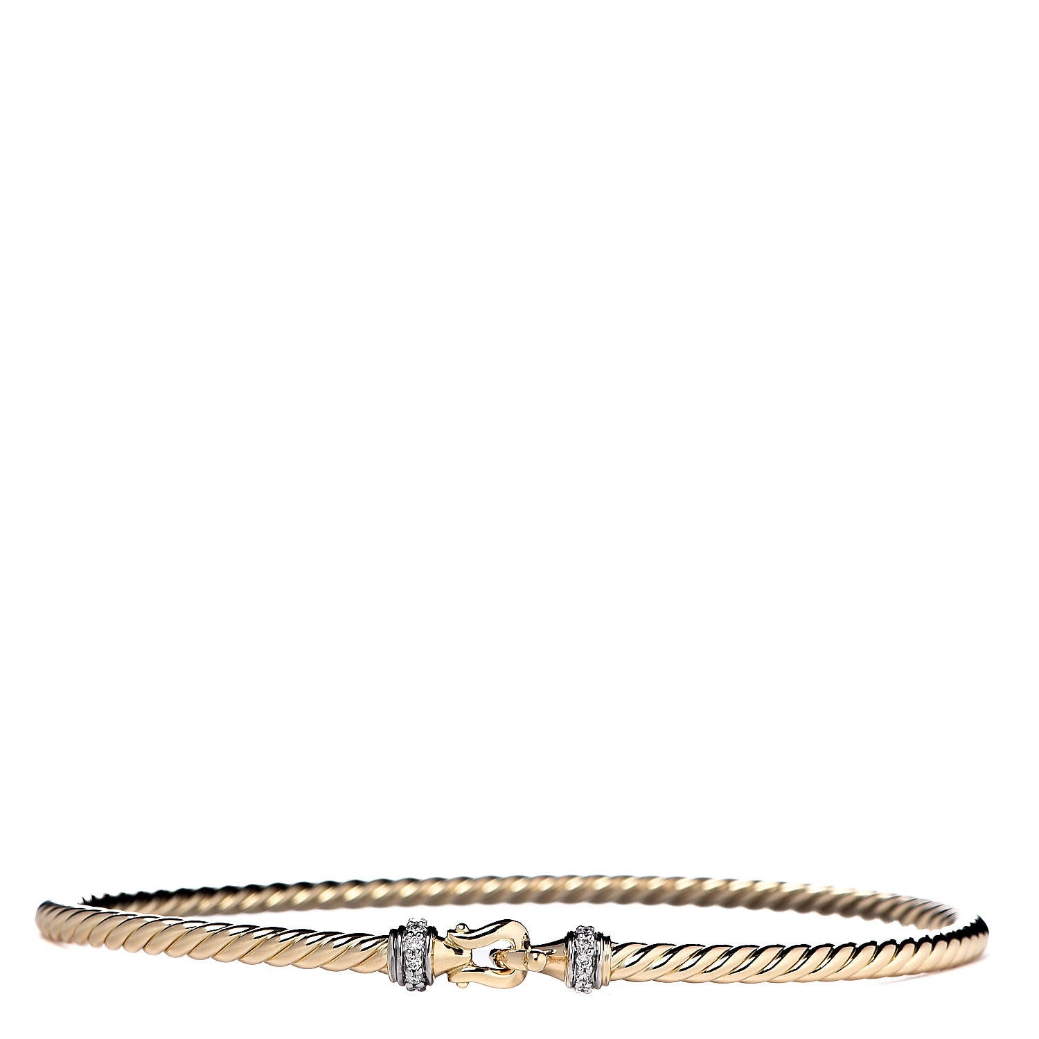 David Yurman 18K Yellow Gold Diamond 2.6mm Cable Collectibles Buckle Bracelet 1 of 4
