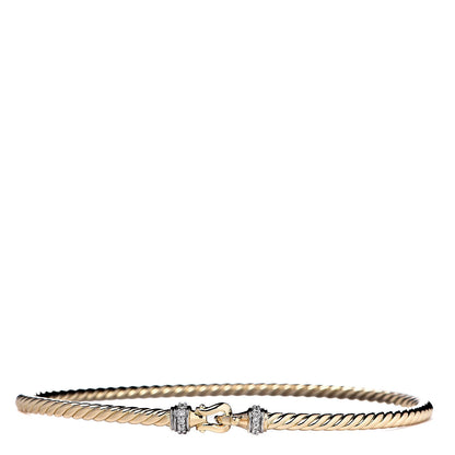 David Yurman 18K Yellow Gold Diamond 2.6mm Cable Collectibles Buckle Bracelet 1 of 4