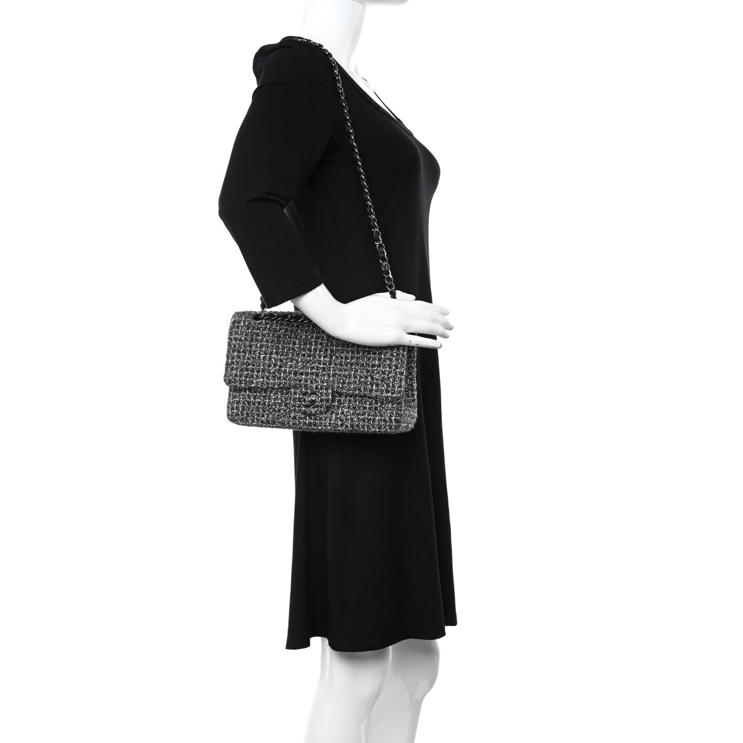 Metallic Tweed Medium Double Flap Black White