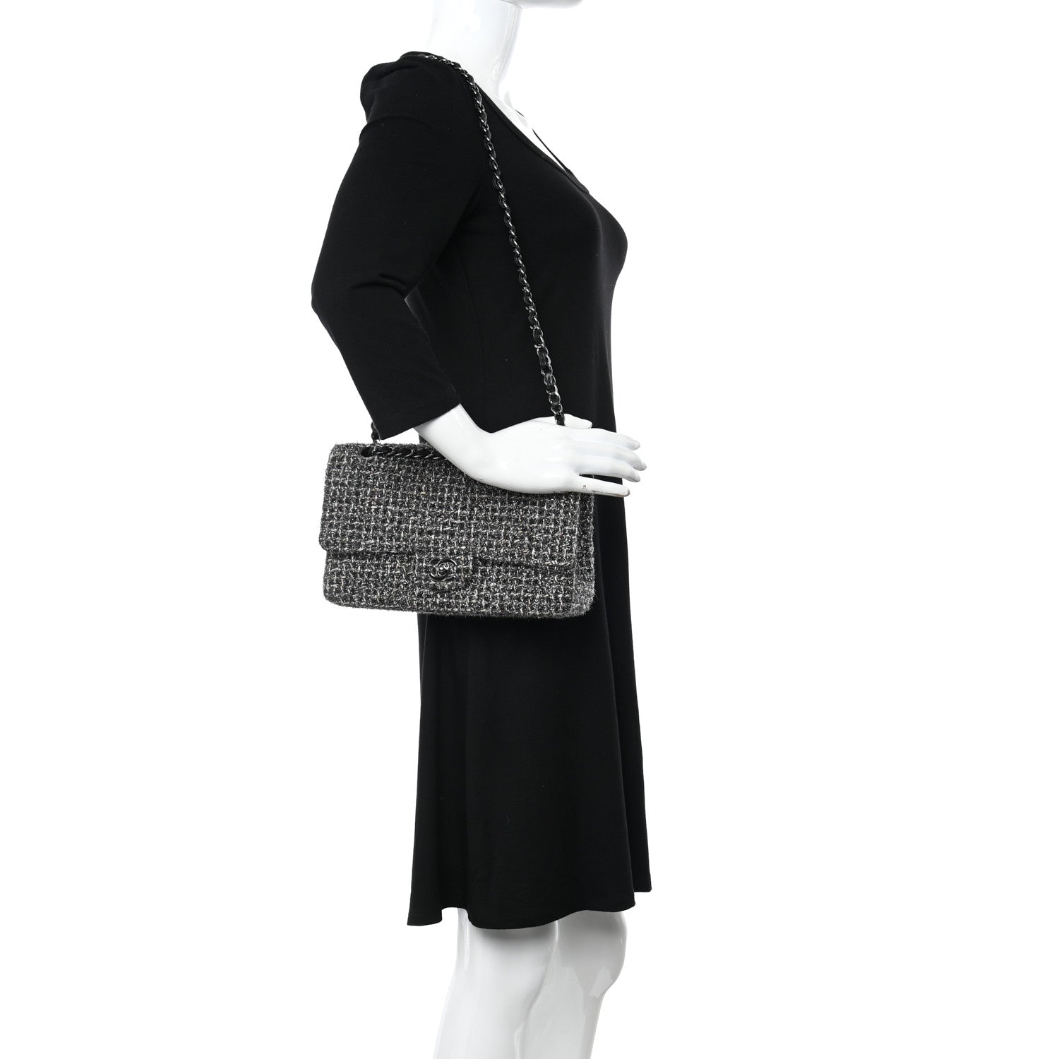 Chanel Metallic Tweed Medium Double Flap Black White 2 of 20