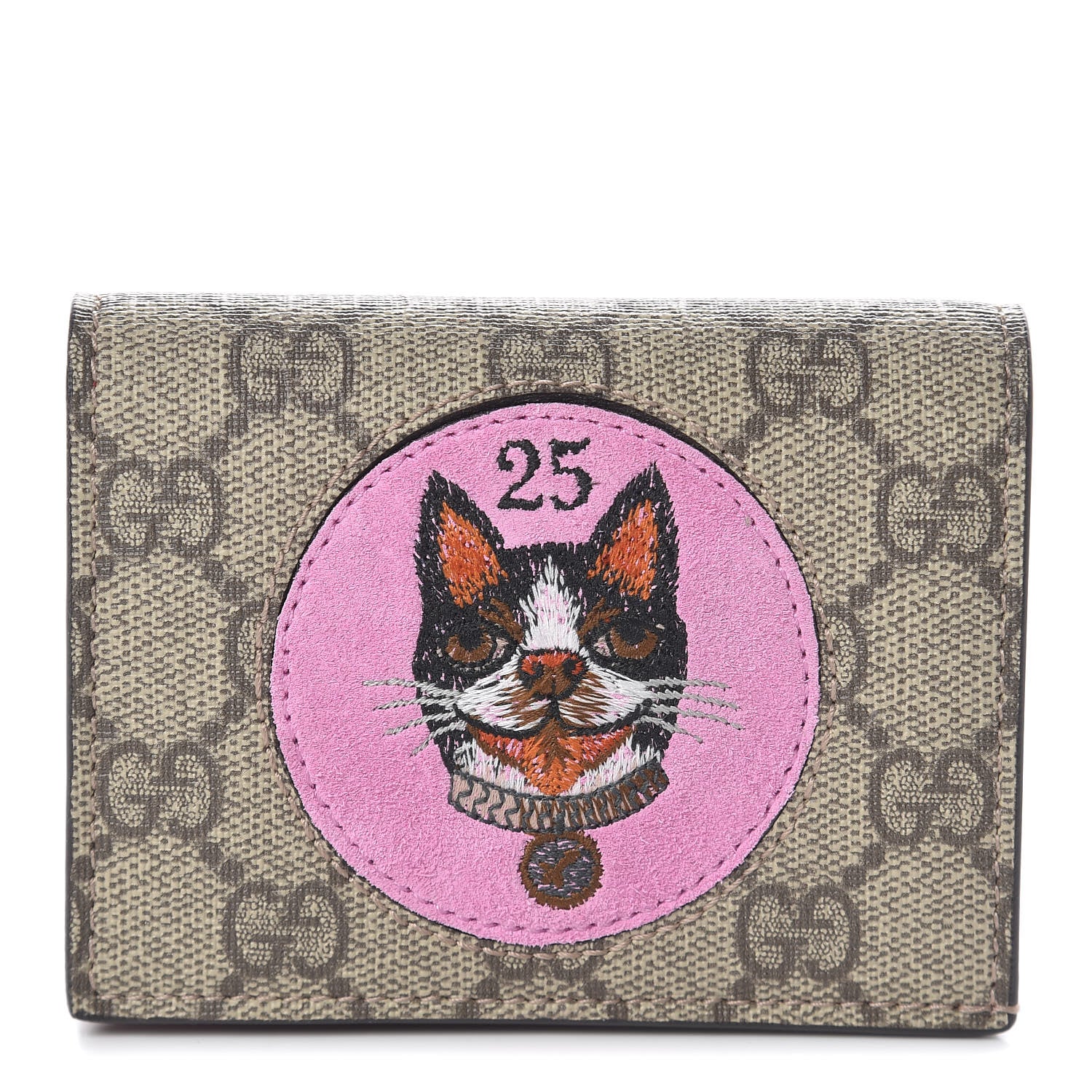 Gucci GG Supreme Monogram Bosco Patch Card Case Wallet Beige Malva Hibiscus Red 1 of 8