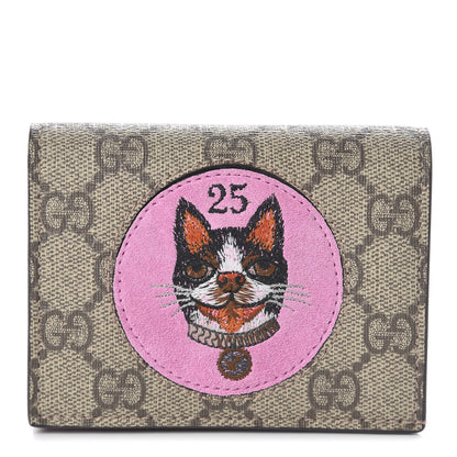 Gucci GG Supreme Monogram Bosco Patch Card Case Wallet Beige Malva Hibiscus Red 1 of 8