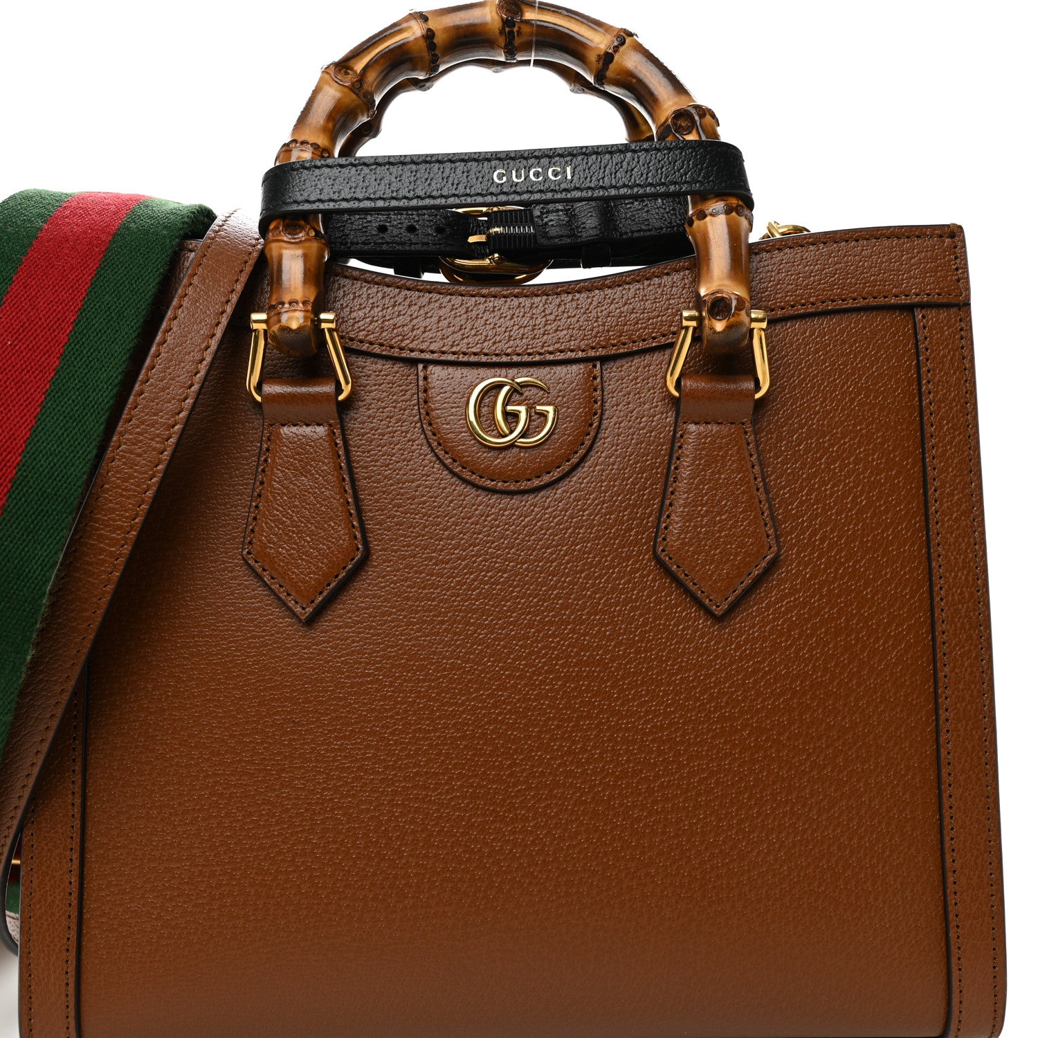 Gucci Textured Dollar Calfskin Web Small Diana Tote Bag Cuir Black 7 of 10