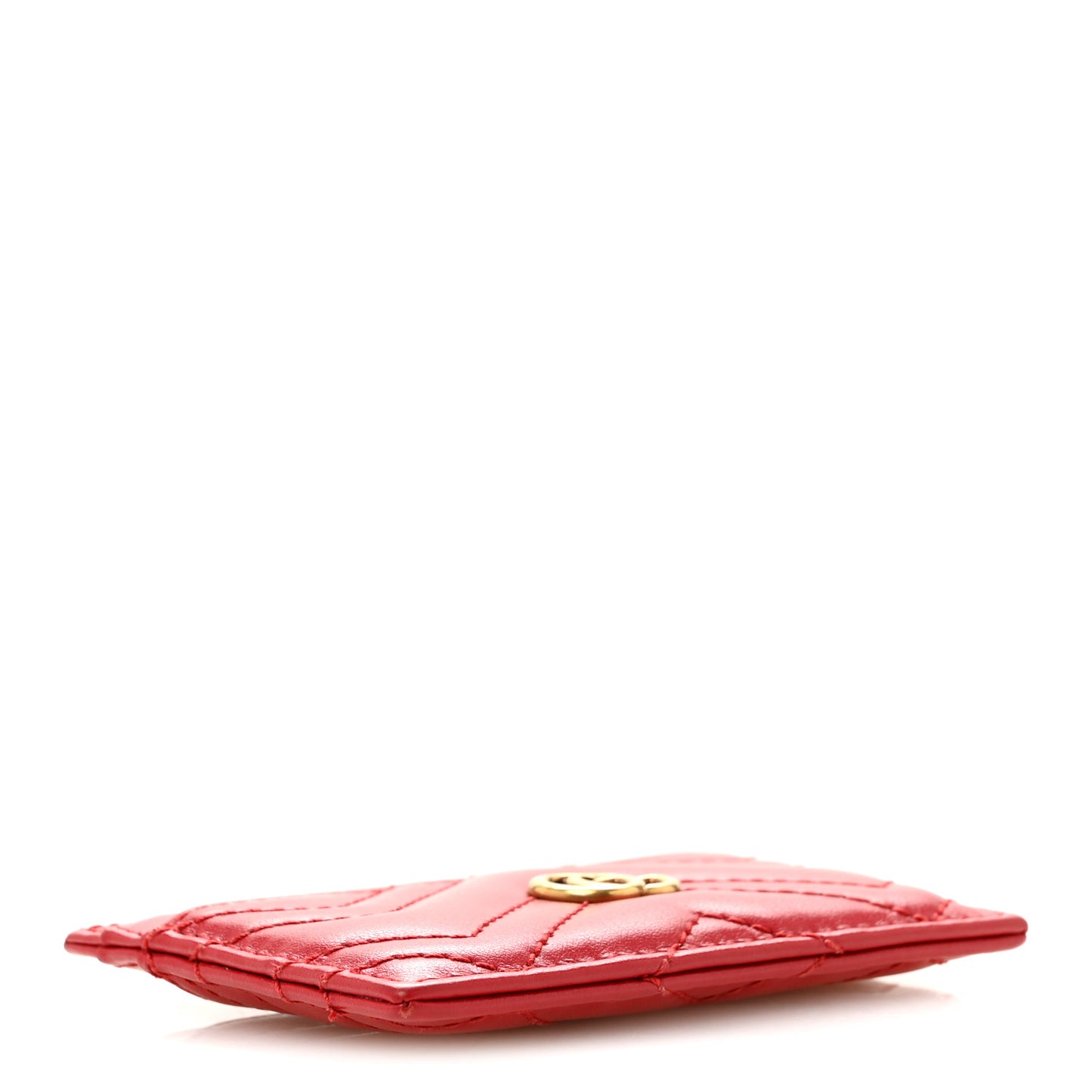 Calfskin Matelasse GG Marmont Card Holder Hibiscus Red