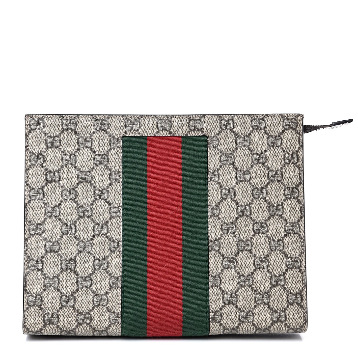 GG Supreme Monogram Selleria Calfskin Web New Web Cosmetic Case Beige Ebony Cocoa