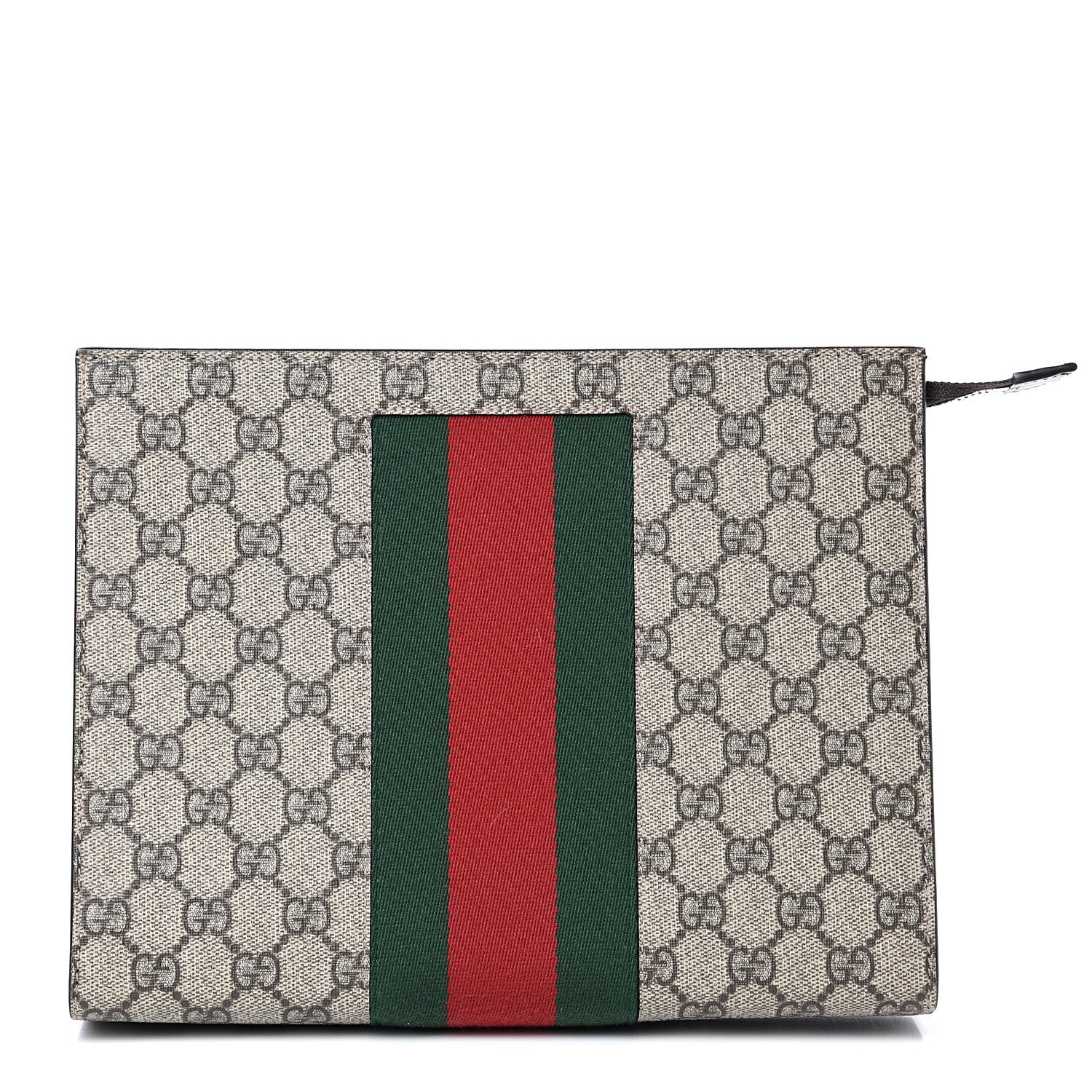 Gucci GG Supreme Monogram Selleria Calfskin Web New Web Cosmetic Case Beige Ebony Cocoa 1 of 7
