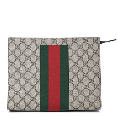 Gucci GG Supreme Monogram Selleria Calfskin Web New Web Cosmetic Case Beige Ebony Cocoa 1 of 7