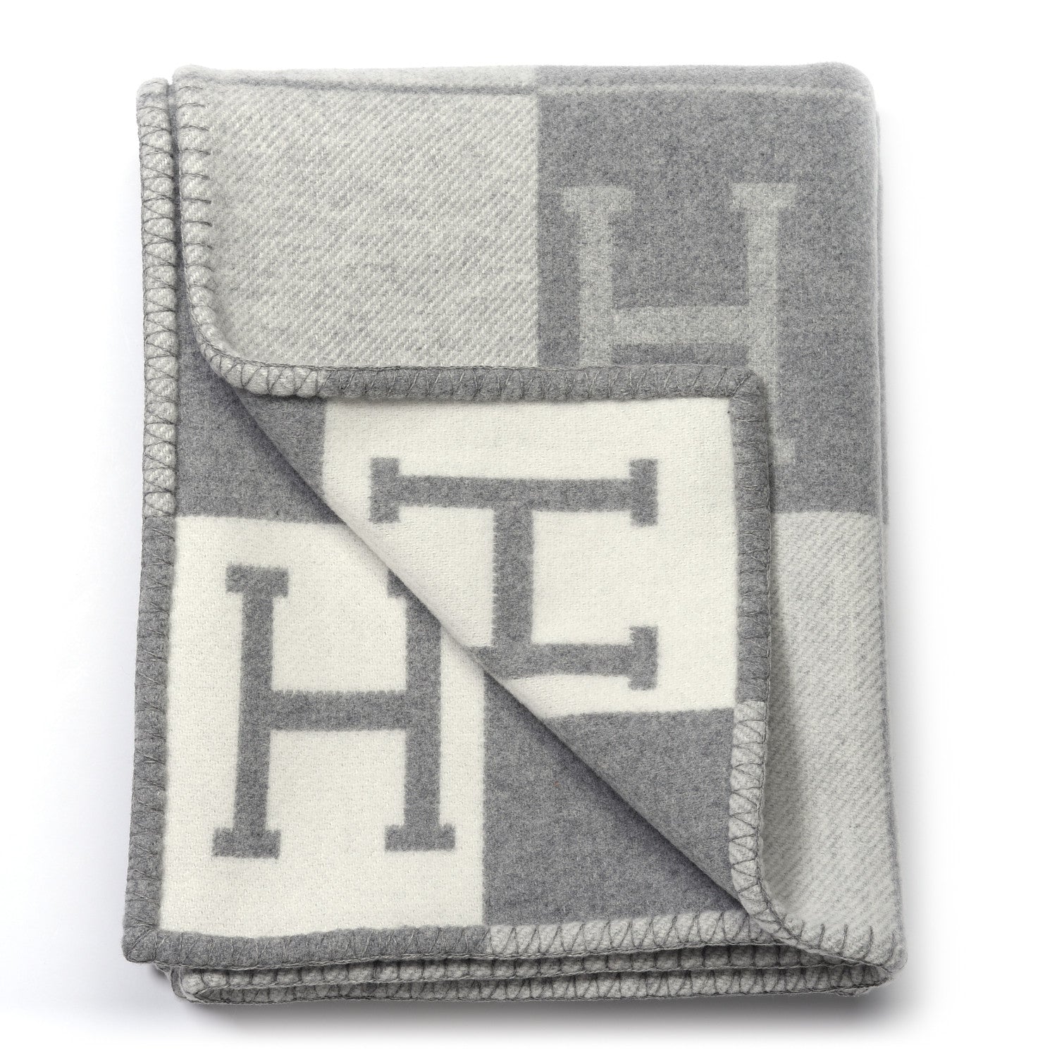 Hermes Wool Cashmere Avalon III Blanket Ecru Gris Clair 2 of 3
