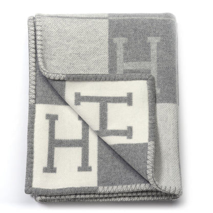 Hermes Wool Cashmere Avalon III Blanket Ecru Gris Clair 2 of 3