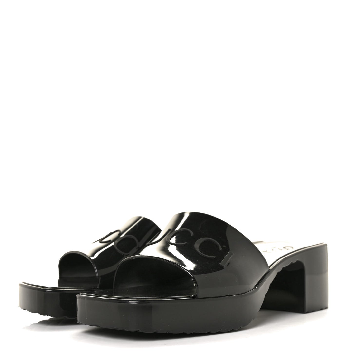 Rubber Gucci Logo Womens Platform 20/60mm Slide Sandals 37 Black