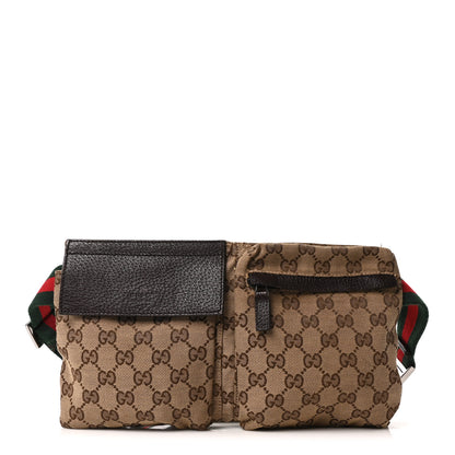 Gucci GG Monogram Web Double Pocket Belt Bag Dark Brown 1 of 10