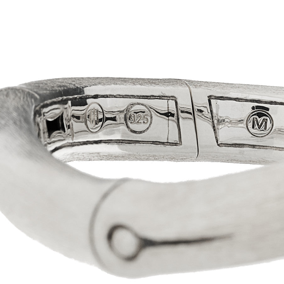 Sterling Silver Curved Brushed Bamboo Hinged Bangle Bracelet