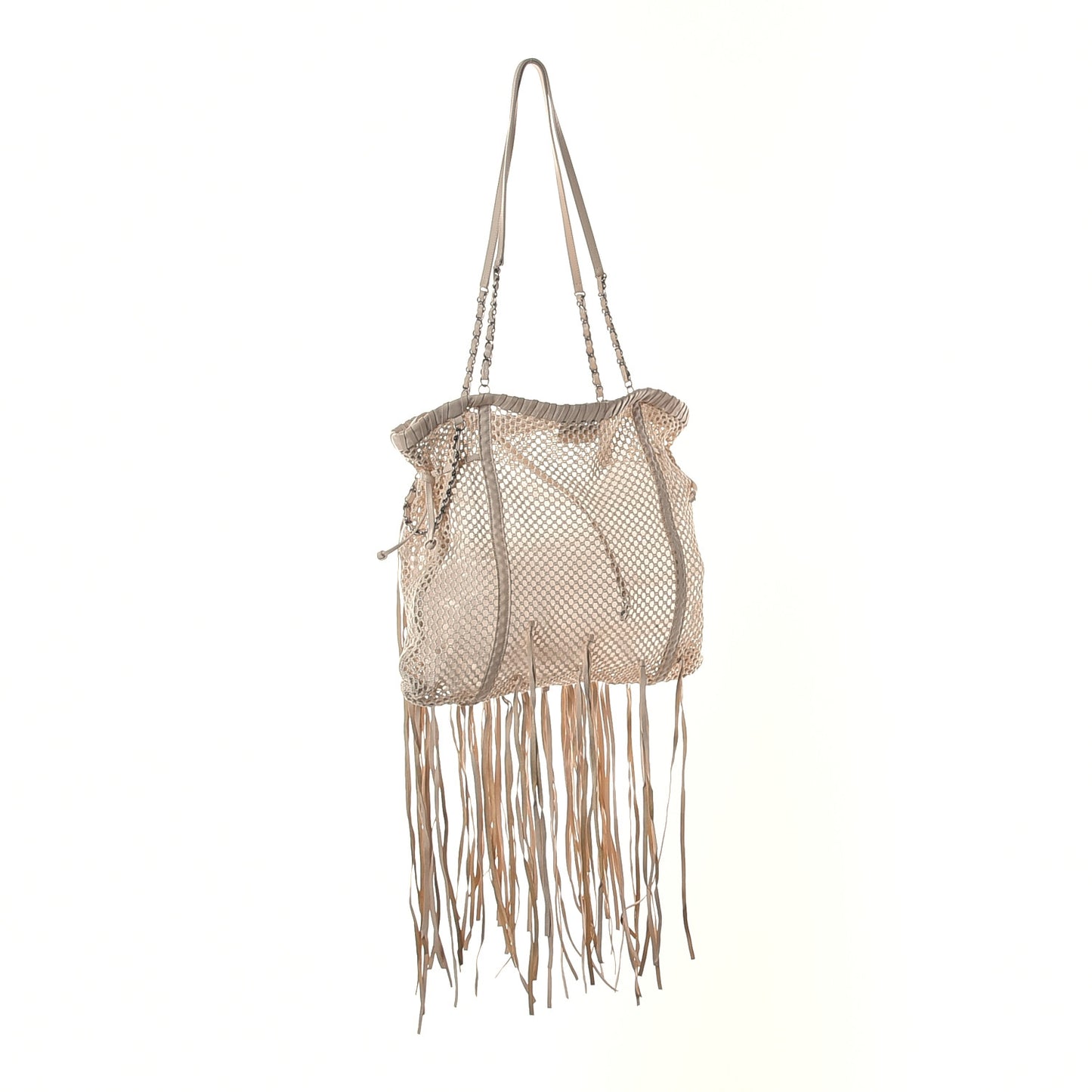 Calfskin Fringe Large La Madrague Tote Dark White