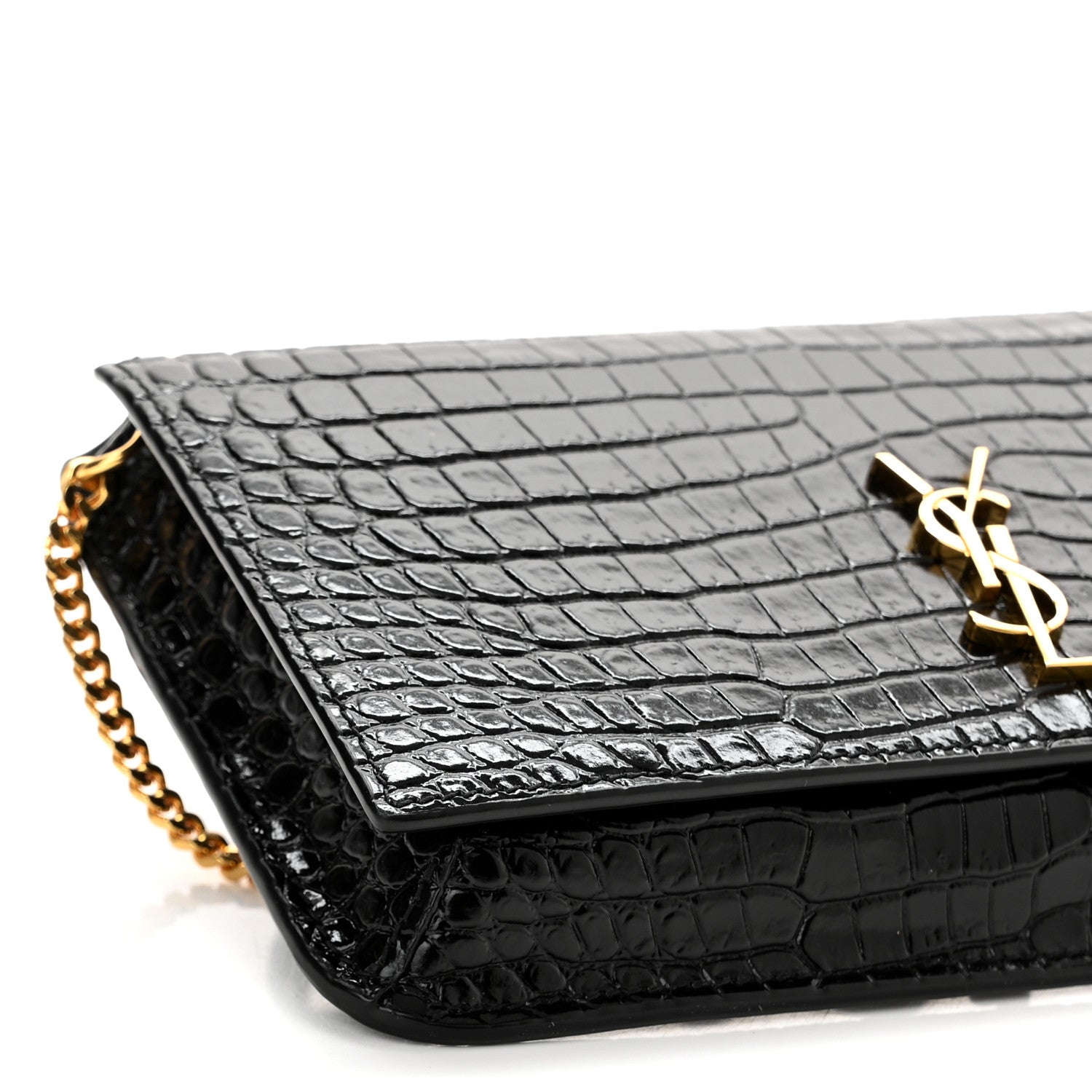 Saint Laurent Crocodile Embossed Monogram Phone Holder Crossbody Black 8 of 9