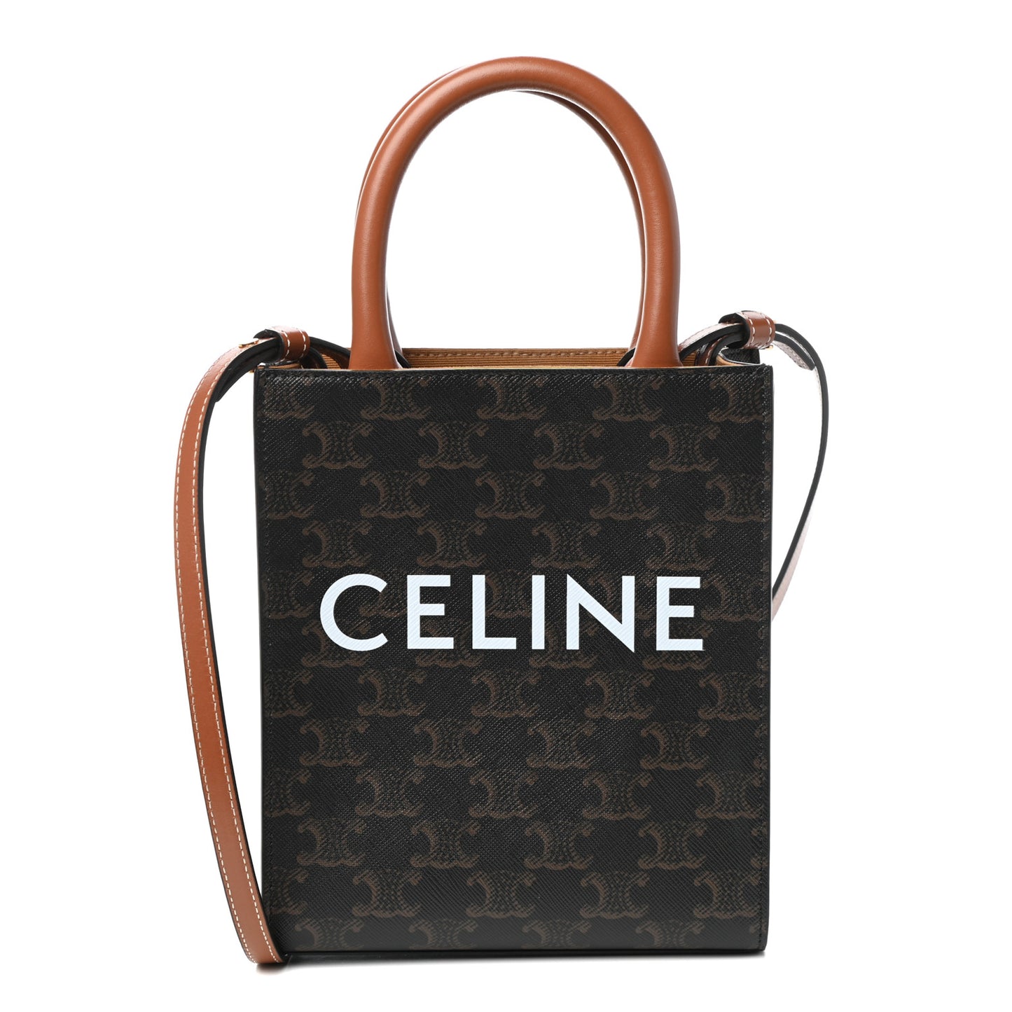 Triomphe Canvas Calfskin Mini Vertical Cabas Tan