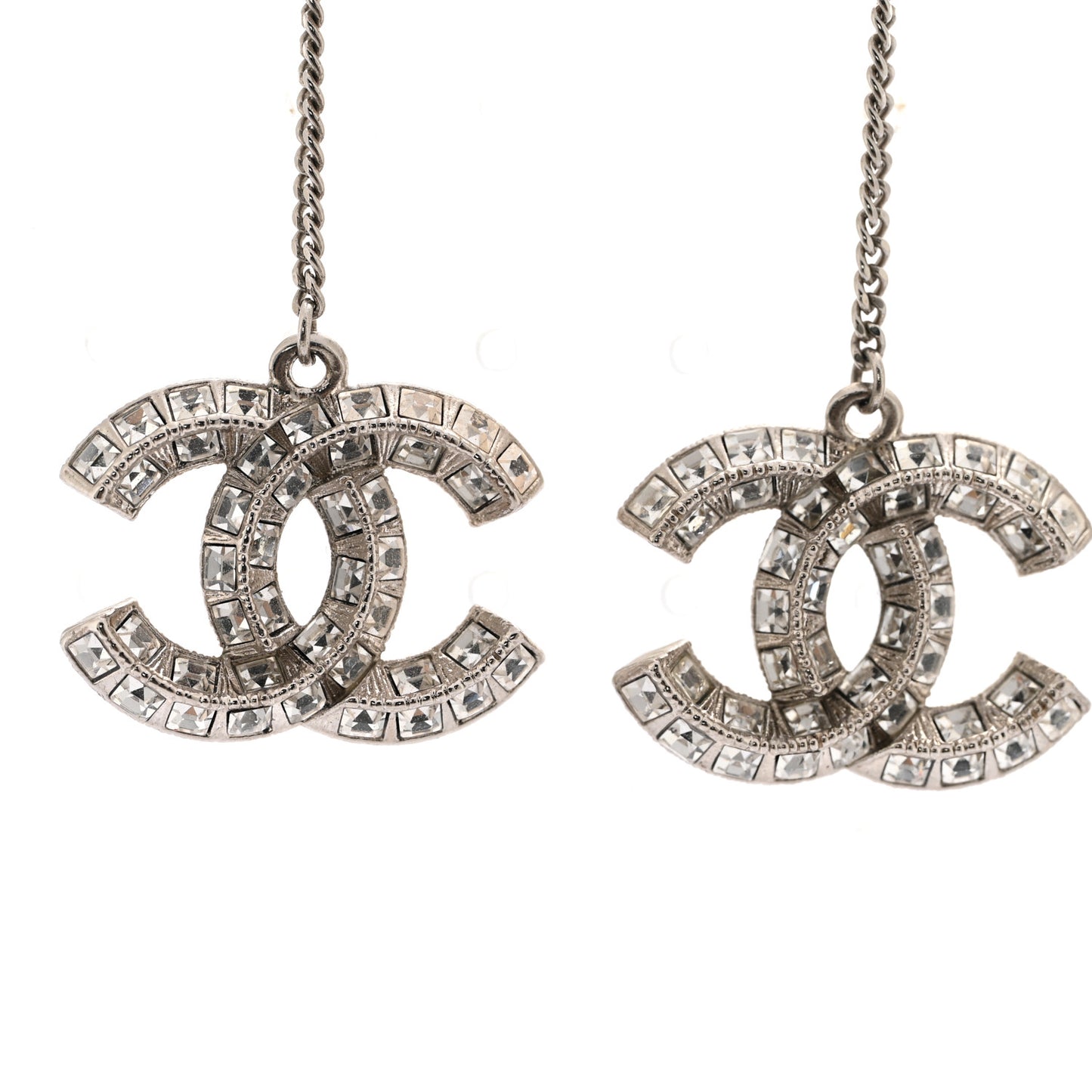 Baguette Crystal CC Drop Earrings Silver