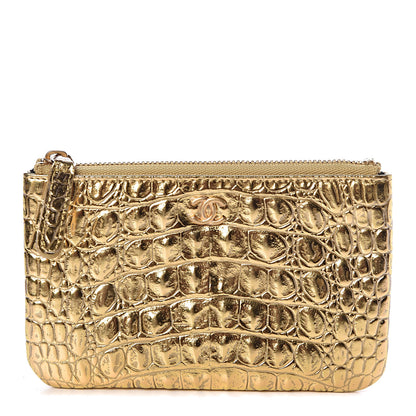 Chanel Metallic Calfskin Crocodile Embossed Cocodile Cosmetic Case Gold 1 of 8