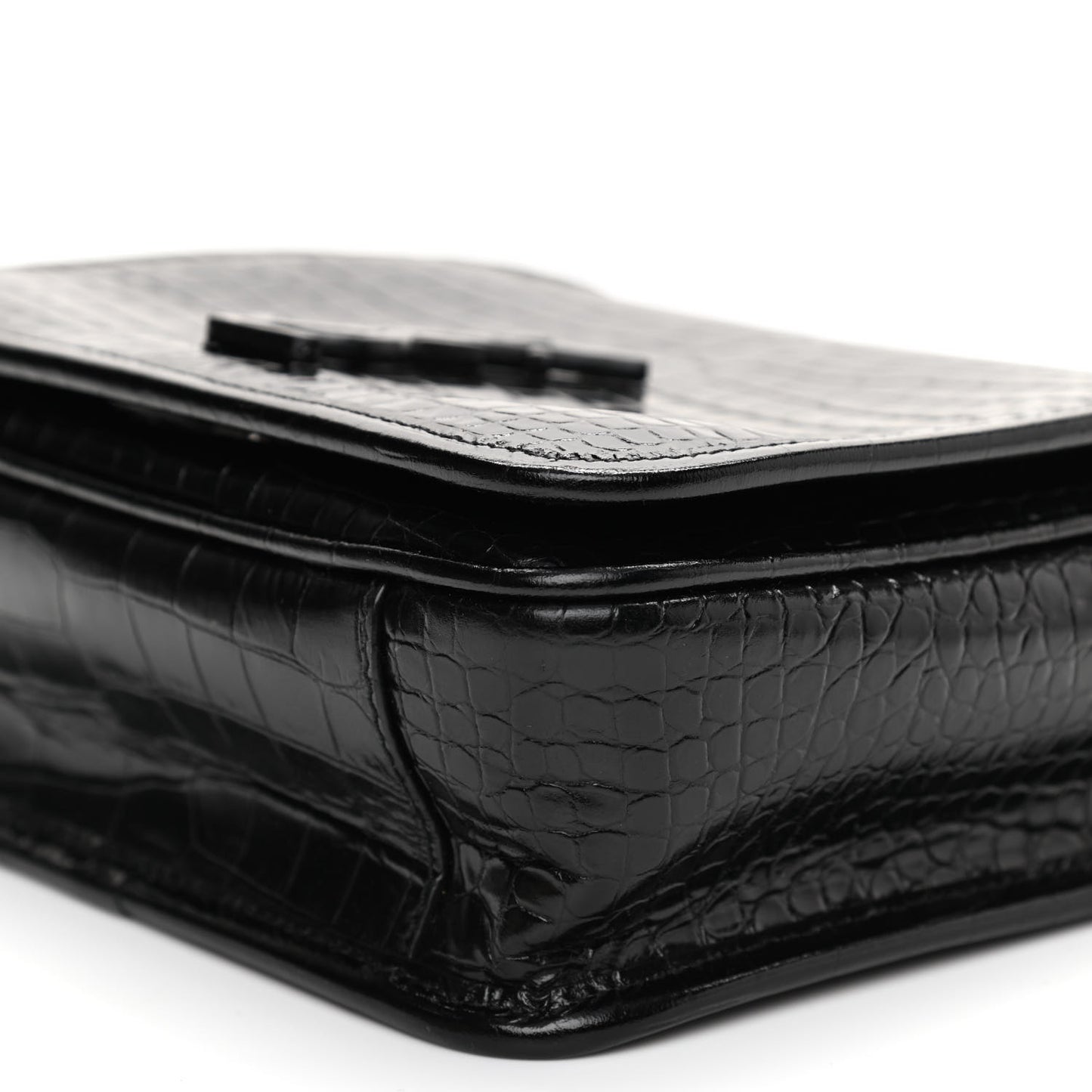 Crocodile Embossed Lambskin Matelasse Monogram Niki Chain Wallet Black