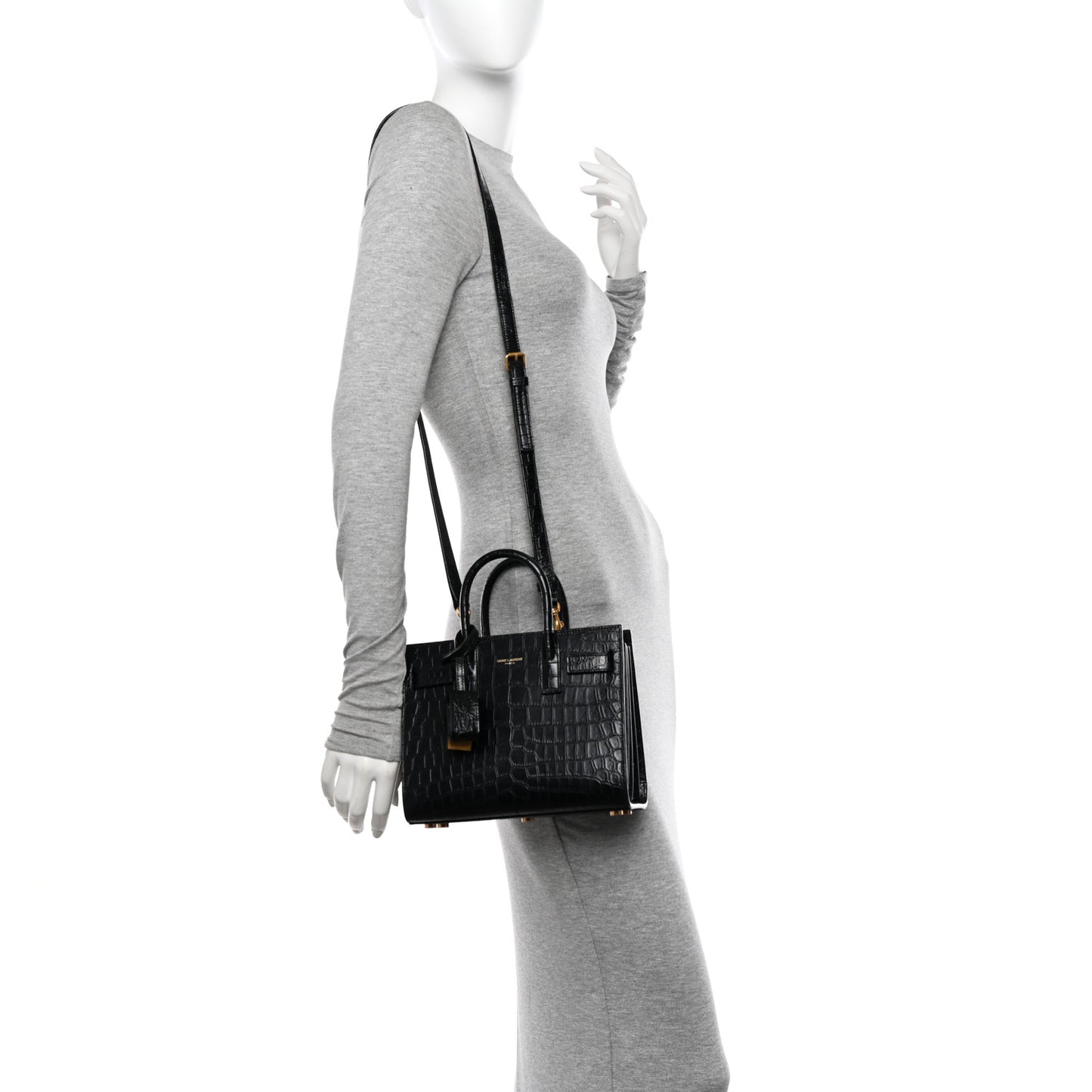 Calfskin Crocodile Embossed Nano Sac De Jour Black