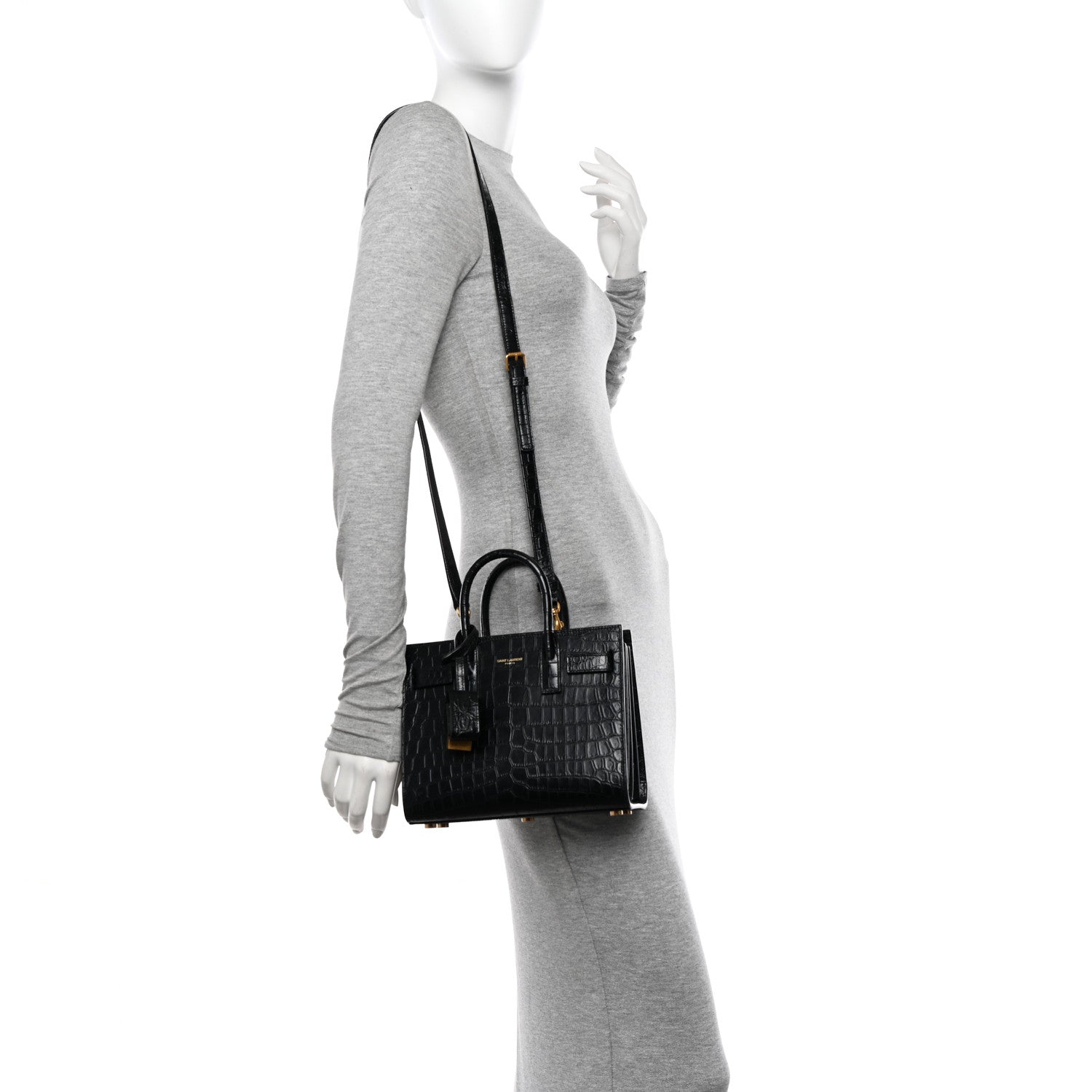 Saint Laurent Calfskin Crocodile Embossed Nano Sac De Jour Black 2 of 14