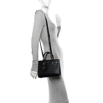 Saint Laurent Calfskin Crocodile Embossed Nano Sac De Jour Black 2 of 14
