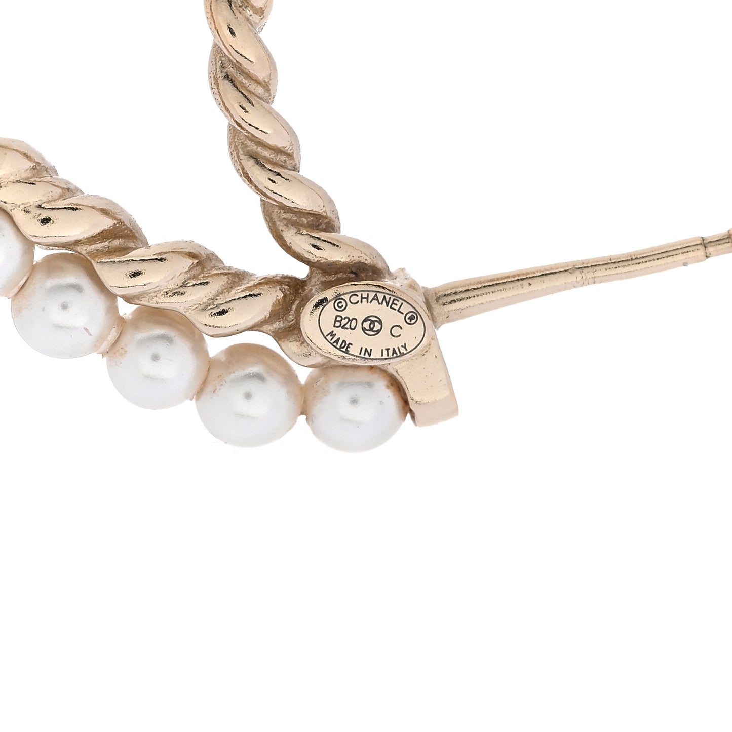 Crystal Pearl CC Drop Hoop Earrings Gold Pearly White