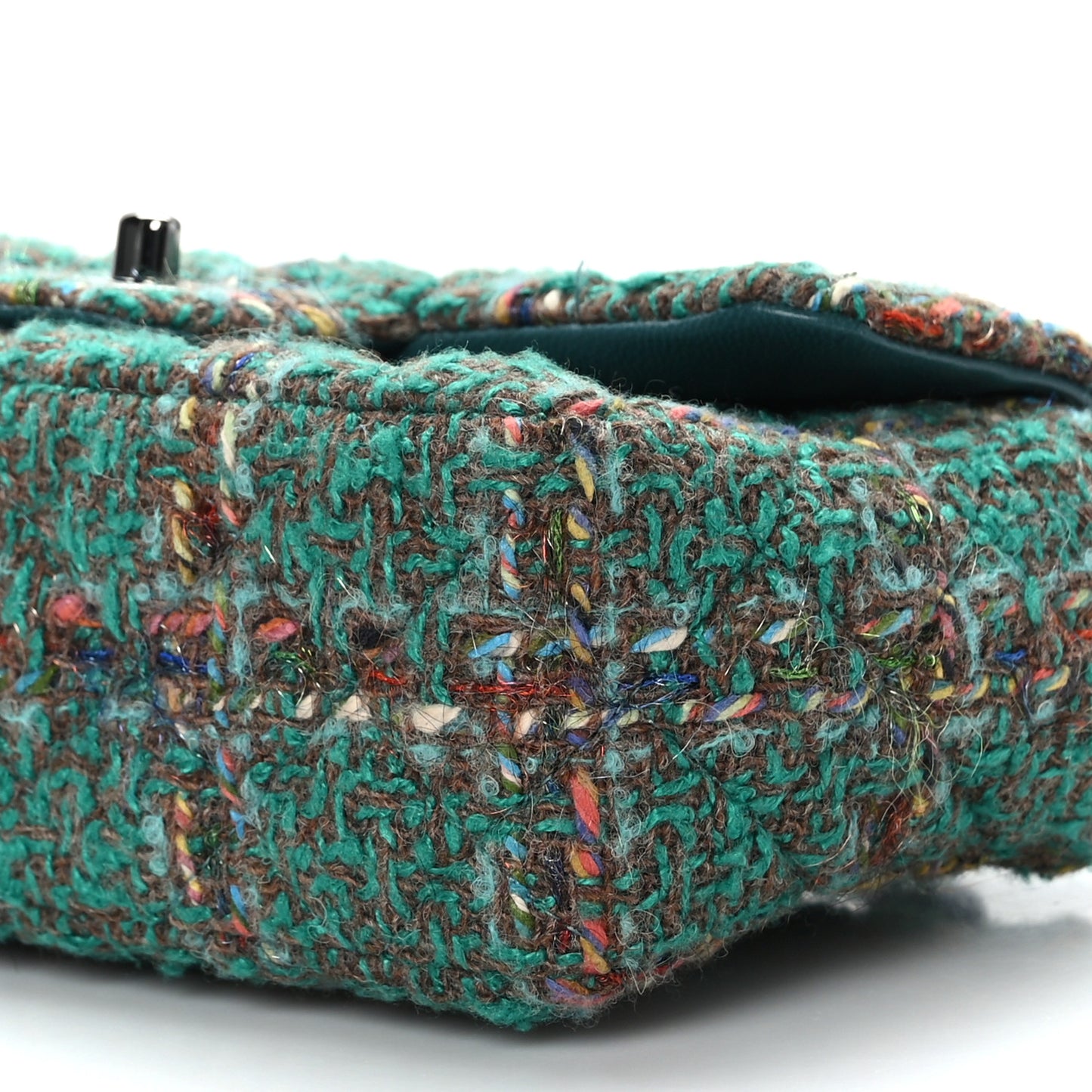 Tweed Quilted Mini Rectangular Flap Green
