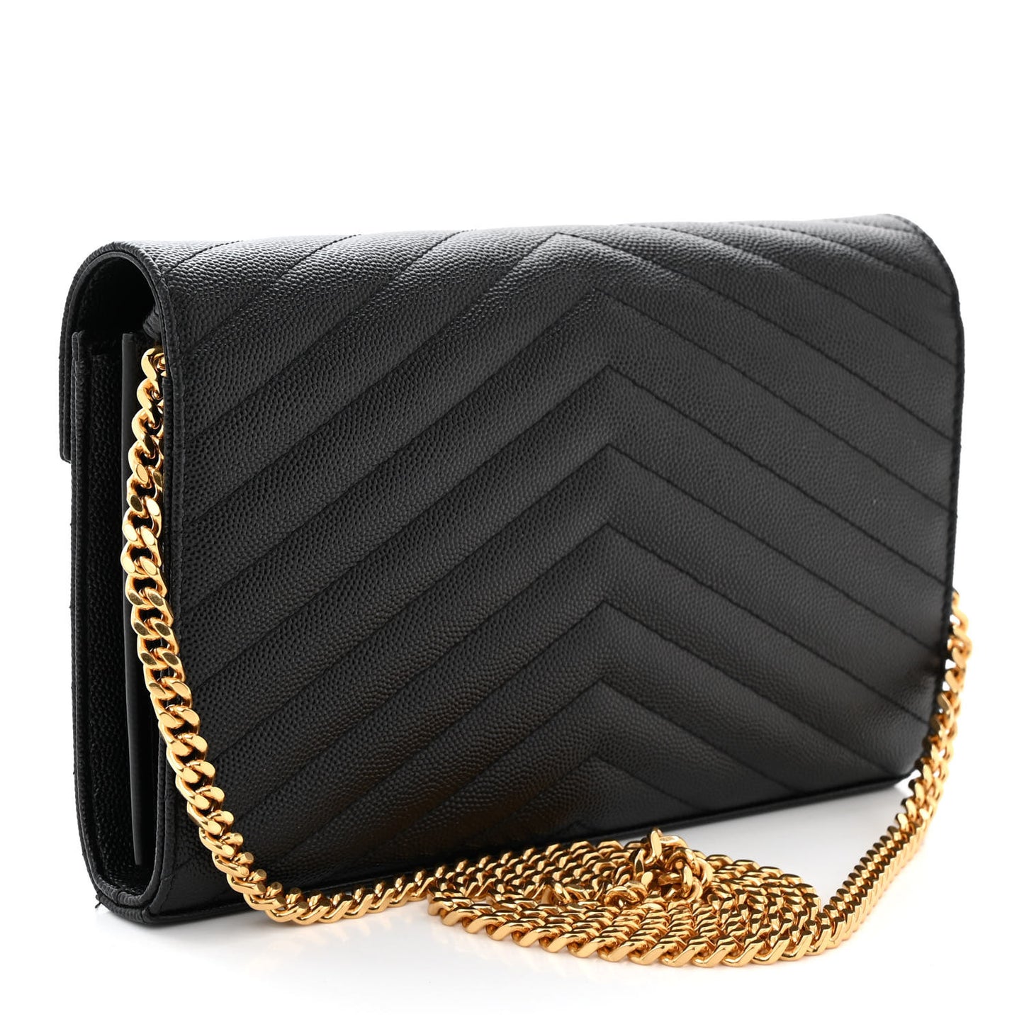Grain De Poudre Matelasse Chevron Monogram Chain Wallet Black