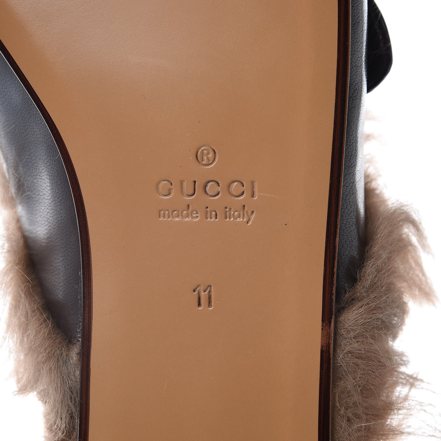 Goatskin Fur Web GG Mens Princetown Slippers 11 Cocoa