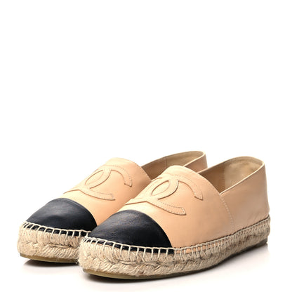 Chanel Lambskin CC Espadrilles 38 Beige Black 3 of 10