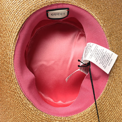 Gucci Glittered Straw Grosgrain Wide Brim Hat S Gold Black 6 of 8