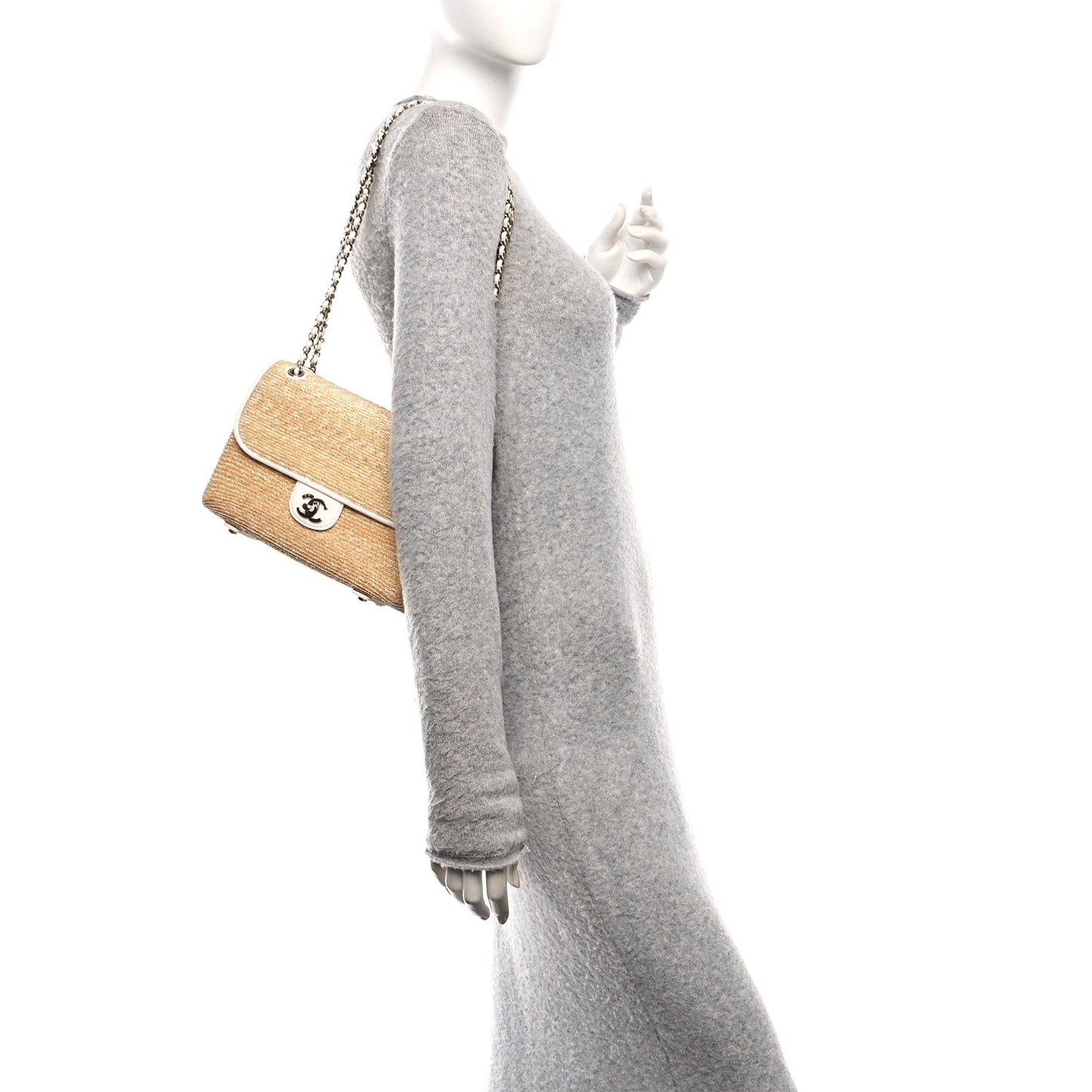 Raffia Lambskin Small Flap Bag Beige White