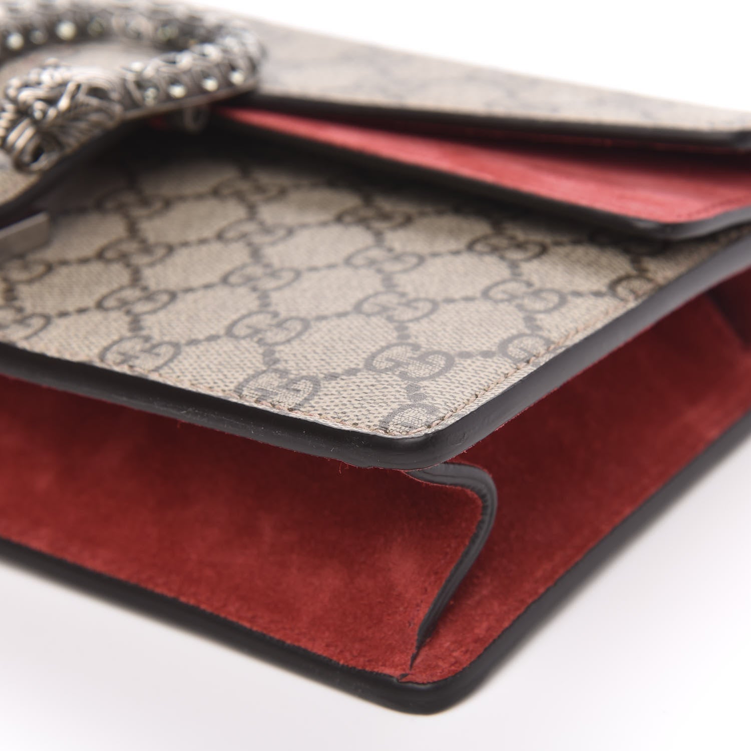 Gucci GG Supreme Monogram Suede Crystal Small Dionysus Shoulder Bag Beige Ebony Vulcanic Red 10 of 11