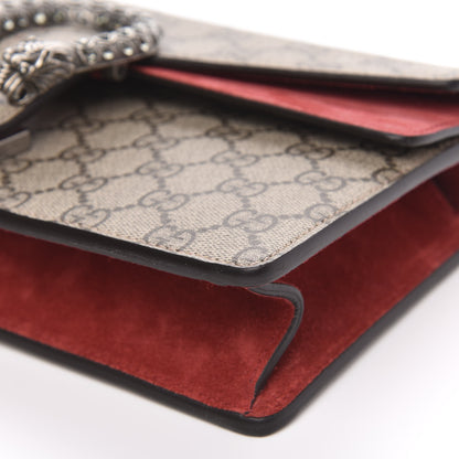 Gucci GG Supreme Monogram Suede Crystal Small Dionysus Shoulder Bag Beige Ebony Vulcanic Red 10 of 11