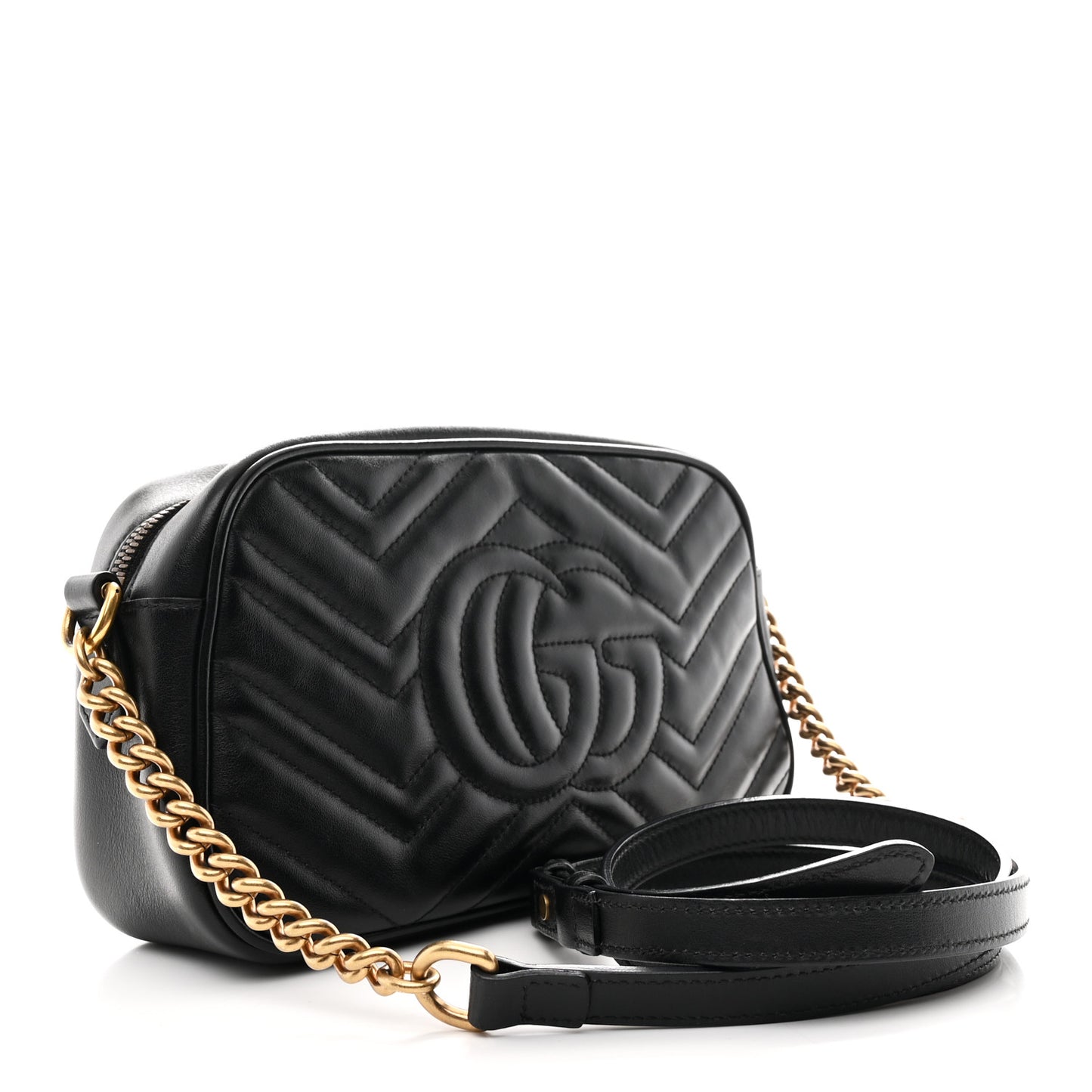 Calfskin Matelasse Small GG Marmont Chain Shoulder Bag Black