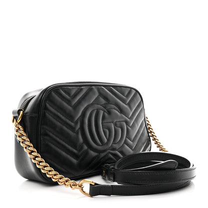 Gucci Calfskin Matelasse Small GG Marmont Chain Shoulder Bag Black 3 of 10