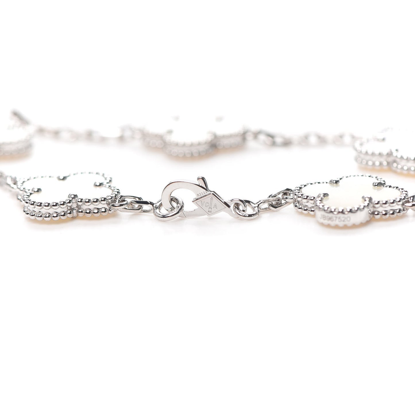 18K White Gold Mother of Pearl 5 Motifs Vintage Alhambra Bracelet