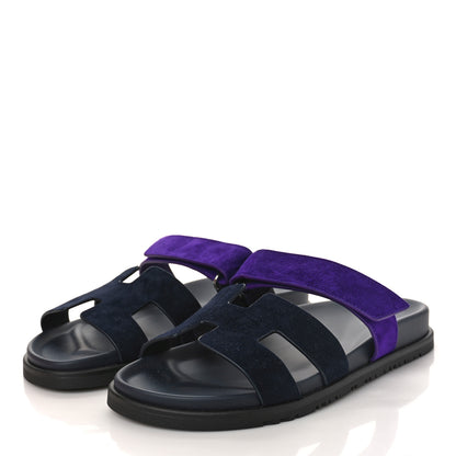 Hermes Suede Goatskin Womens Chypre Sandals 40 Marine Violet Majorette 4 of 10
